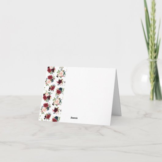 Boho Floral Burgundy Blush Wedding Dankeschön Kart Dankeskarte (Rückseite)