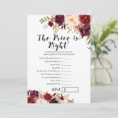 Boho Floral Burgundy Brautparty Game 12x18 Einladung (Stehend Vorderseite)