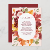Boho Floral Burgundy Fall Foto Hochzeitsdetails Begleitkarte (Vorne/Hinten)