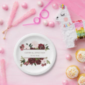 Boho Floral Burgundy und Blush Elegante Hochzeit Pappteller (Party)