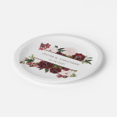 Boho Floral Burgundy und Blush Elegante Hochzeit Pappteller (Schrägansicht)