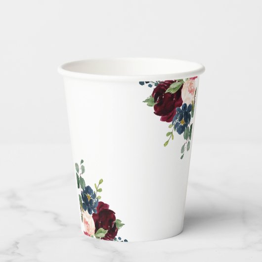 Boho Floral Burgundy Wedding Paper Cups Pappbecher (Rückseite)