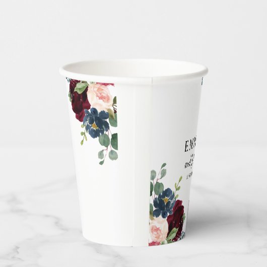 Boho Floral Burgundy Wedding Paper Cups Pappbecher (Rechts)