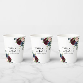 Boho Floral Burgundy Wedding Paper Cups Pappbecher