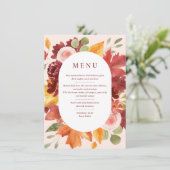 Boho Floral Burgundy Wedding Tischnummer Menu (Stehend Vorderseite)