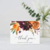 Boho Floral Burnt Orange Burgundy Brautparty Dankeskarte (Stehend Vorderseite)
