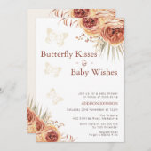 Boho Floral Burnt Orange Butterfly Babydusche Einladung (Vorne/Hinten)