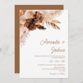 Boho Floral Burnt Orange Pampas Grass Wedding Einladung (Vorne/Hinten)