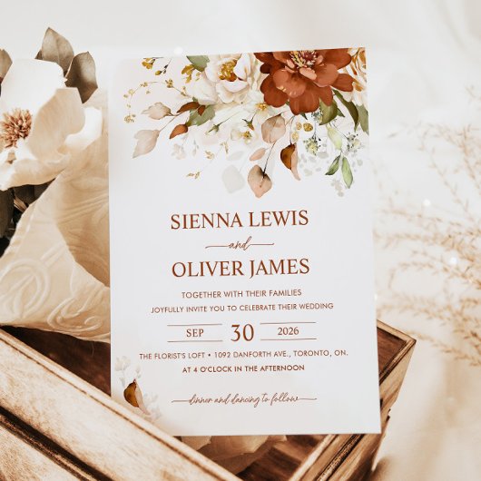 Boho Floral Burnt Orange Terracotta Wedding Einladung