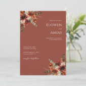 Boho Floral Burnt Orange Wedding Einladung (Stehend Vorderseite)