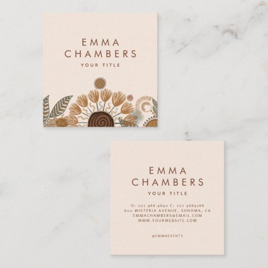 Boho Floral Business Card Quadratische Visitenkarte (Vorne/Hinten)