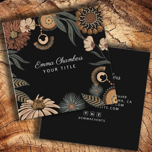 Boho Floral Business Card Quadratische Visitenkarte