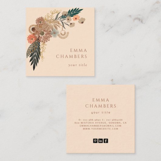 Boho Floral Business Card Quadratische Visitenkarte (Vorne/Hinten)