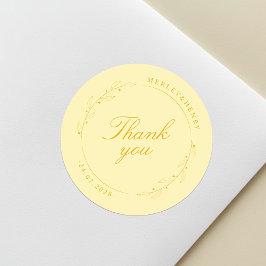 Boho Floral Butter Yellow Wedding Thank You Runder Aufkleber