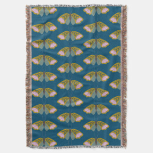 Boho Floral Butterfly Illustration Patter Blue Decke