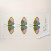 Boho Floral Butterfly Illustration Personalisiert Strandtuch (Vorderseite)