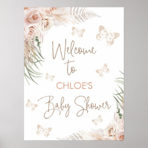Boho Floral Butterfly Kisses Baby Dusche Willkomme Poster