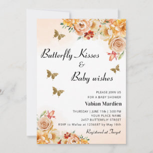 Boho Floral Butterfly Kisses girl Baby Shower Einladung