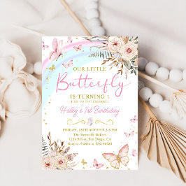 Boho Floral Butterfly Rainbow Birthday Einladung