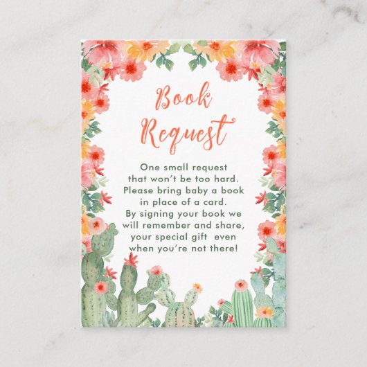 Boho Floral Cactus Baby Shower Book Request Begleitkarte (Vorderseite)