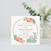 Boho Floral Cactus Baby Shower Einladung (Stehend Vorderseite)