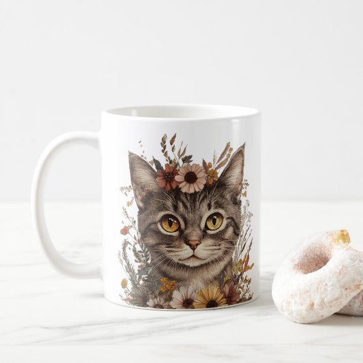 Boho Floral Cat Face Tasse - Stilvoll & witzig (Mit Donut)