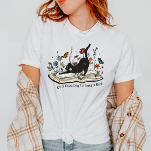 Boho Floral Cat Good Day zum Lesen eines Buches Lo T-Shirt