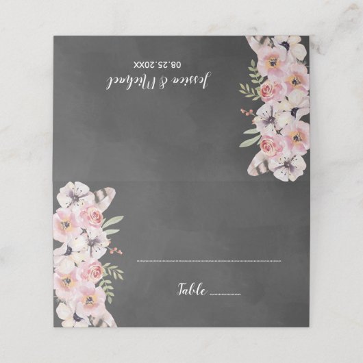 Boho Floral Chalkboard Platzkarte (Außenseite Aufgefaltet)