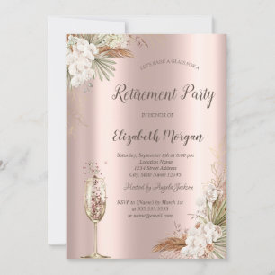 Boho Floral, Champagner Glass, Rose Gold Rente Einladung