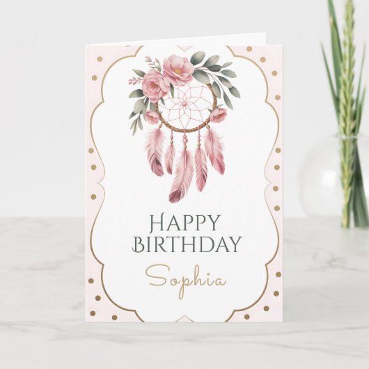 Boho Floral Chic Geburtstag Karte (Vorderseite)