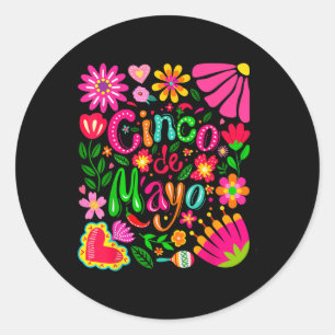 Boho Floral Cinco de Mayo Mexican for Men and Wome Runder Aufkleber