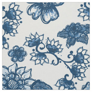 Boho Floral Classic Blue Stoff