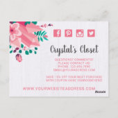 Boho Floral Clothes Hanger Boutique Danke Postkarte (Rückseite)