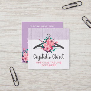Boho Floral Clothes Hanger Closet Fashion Boutique Quadratische Visitenkarte