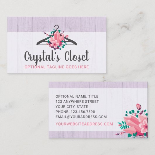 Boho Floral Clothes Hanger Closet Fashion Boutique Visitenkarte (Vorne/Hinten)