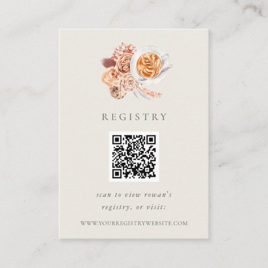 Boho Floral Coffee Brautparty QR-Code Begleitkarte (Vorderseite)