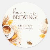 Boho Floral Coffee Liebe Brewing Brautparty Runder Aufkleber (Vorderseite)