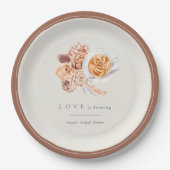 Boho Floral Coffee "Liebe is Brewing" Brautparty Pappteller (Vorderseite)