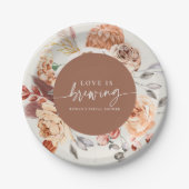 Boho Floral Coffee "Liebe is Brewing" Brautparty Pappteller (Vorderseite)