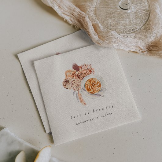 Boho Floral Coffee "Liebe is Brewing" Brautparty Serviette