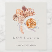 Boho Floral Coffee "Liebe is Brewing" Brautparty Weinetikett (Einzelnes Label)