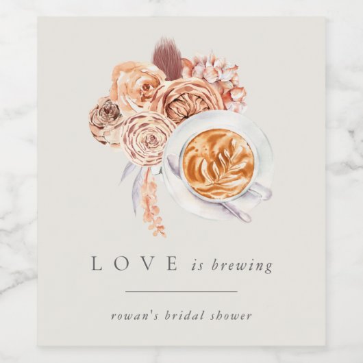 Boho Floral Coffee "Liebe is Brewing" Brautparty Weinetikett (Einzelnes Label)