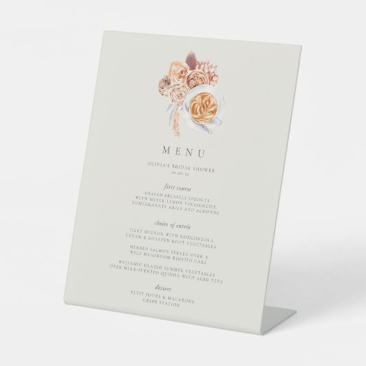Boho Floral Coffee Theme Brautparty Brunch Menü Sockelschild (Vorderseite)