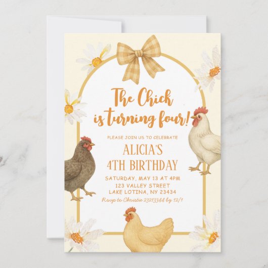 Boho Floral Coquette Chicken Girl Birthday Einladung (Vorderseite)