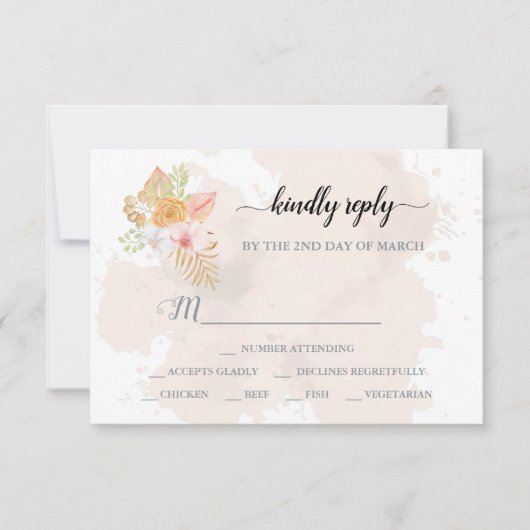 Boho Floral Coral Pink Minimalistisch Wedding RSVP Karte (Vorderseite)