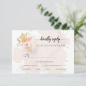Boho Floral Coral Pink Minimalistisch Wedding RSVP Karte (Stehend Vorderseite)