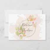 Boho Floral Coral Pink Minimalistisch Wedding RSVP Karte (Rückseite)