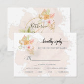 Boho Floral Coral Pink Minimalistisch Wedding RSVP Karte (Vorne/Hinten)