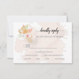 Boho Floral Coral Pink Minimalistisch Wedding RSVP Karte