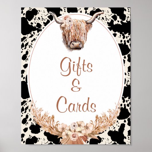 Boho Floral Cow Geschenke und Karten Babyduschzeic Poster (Vorne)